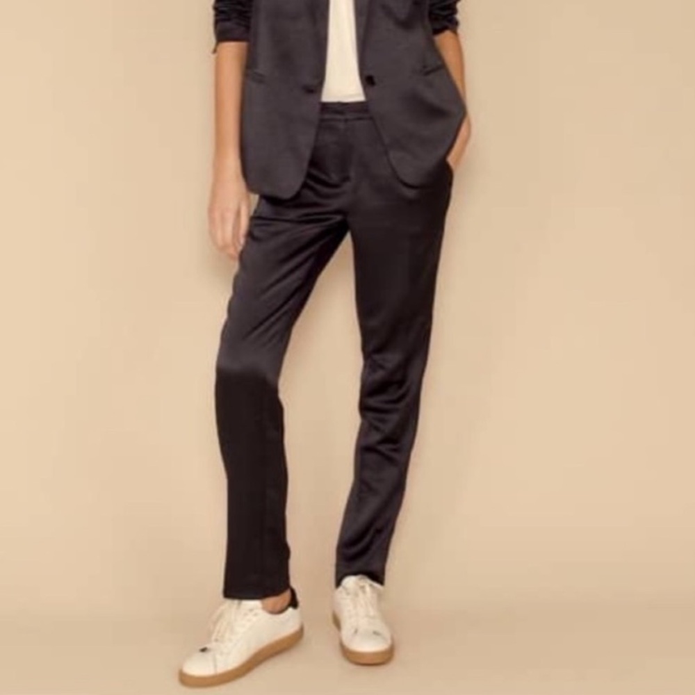 BA&SH Dana Crinkled Satin Slim-Leg Lady Pant Blue Business Casual Women’s Size 6